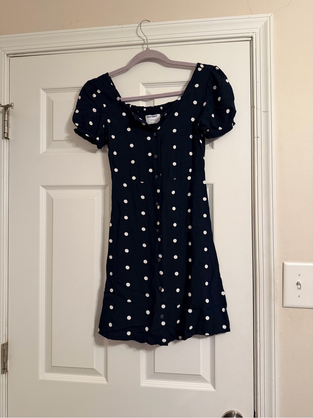 Old Navy Navy Blue Polka Dot Puff Sleeve Dress